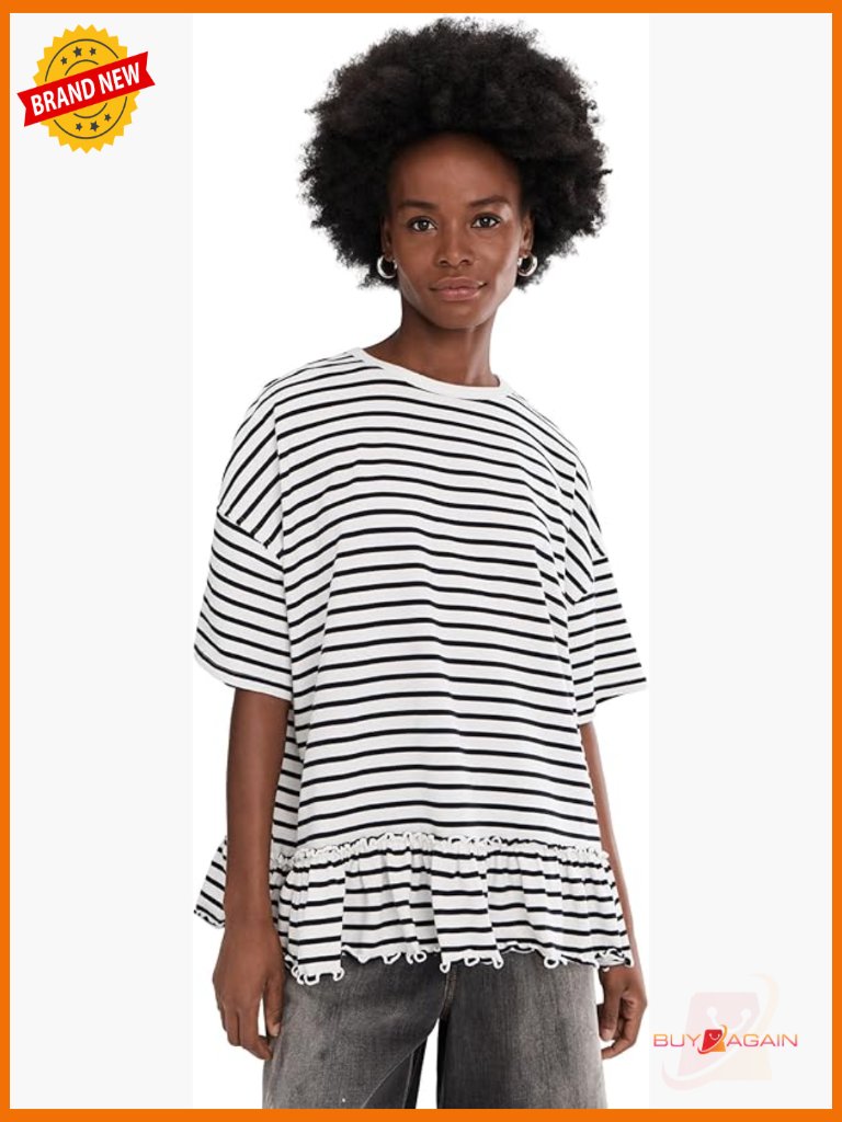 We The Free The Most Striped Tee - Classic Crew Neck Short Sleeve Bubble Hem